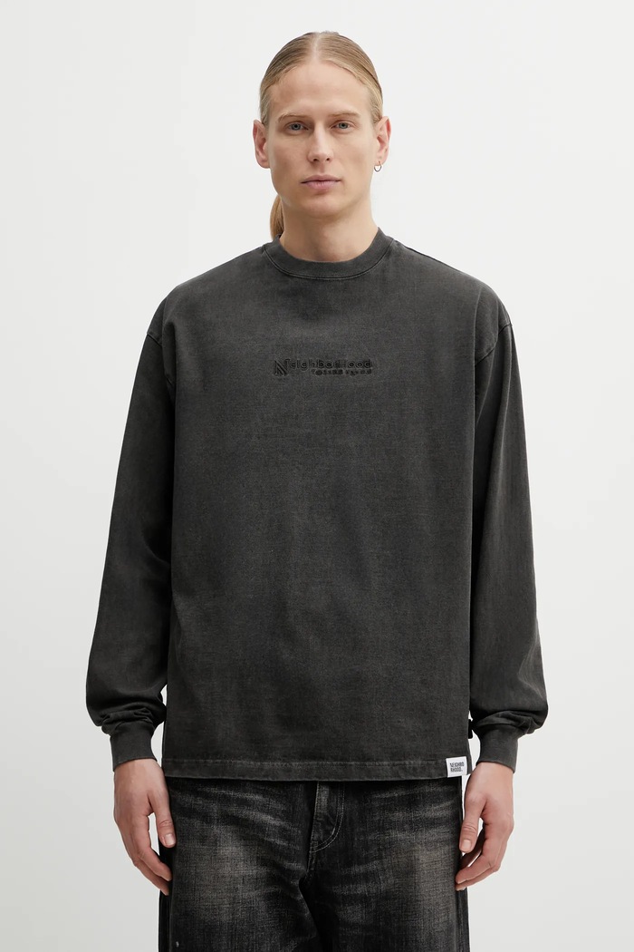 NEIGHBORHOOD cotton longsleeve top PIGMENT DYED cotton gray 252FPNH.CSM06