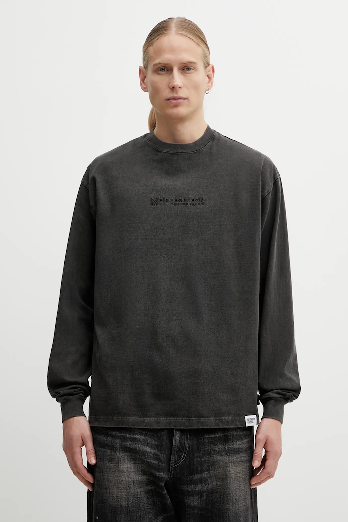 NEIGHBORHOOD cotton longsleeve top PIGMENT DYED cotton gray 252FPNH.CSM06