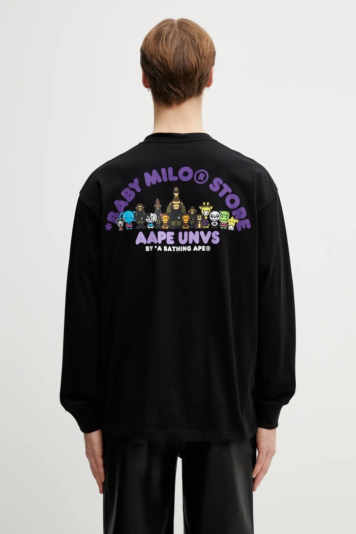 AAPE longsleeve bawełniany nadruk czarny AAPLTM9797XXP