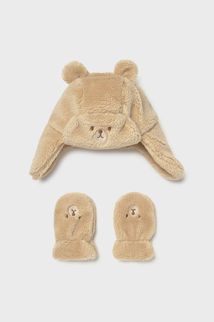 Kojenecká čepice a rukavice Mayoral středně silná béžová 10023.3D.Baby.9BYA