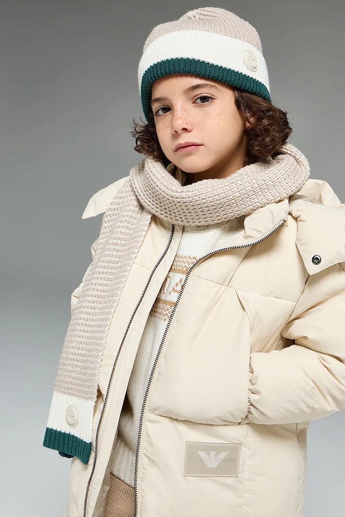 Detská čiapka s prímesou vlny Emporio Armani stredne hrubá béžová EB000681.AF17346