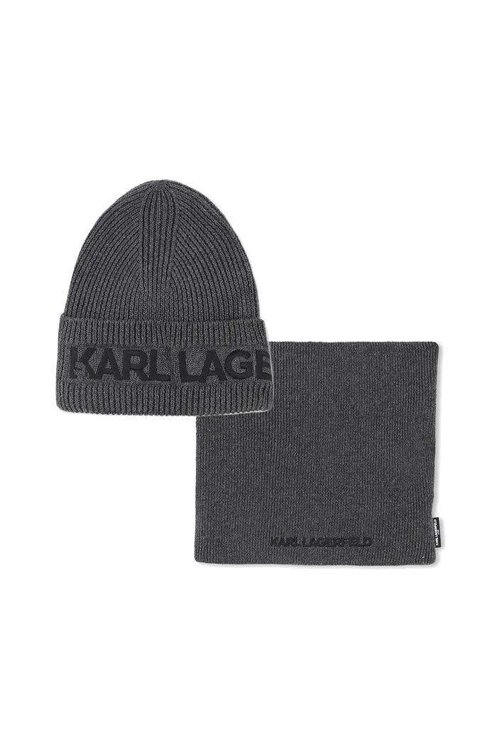 Dětská čepice a nákrčník z bavlny Karl Lagerfeld bavlna šedá Z31031.50.56