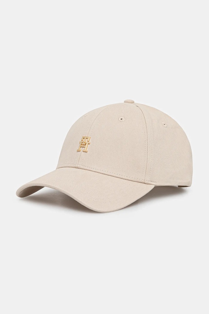 Tommy Hilfiger czapka z daszkiem damska bawełniana aplikacja beżowy AW0AW17631
