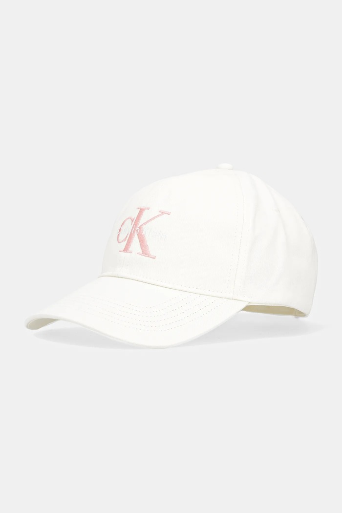 Calvin Klein czapka z daszkiem damska bawełniana aplikacja beżowy LV04K5026G