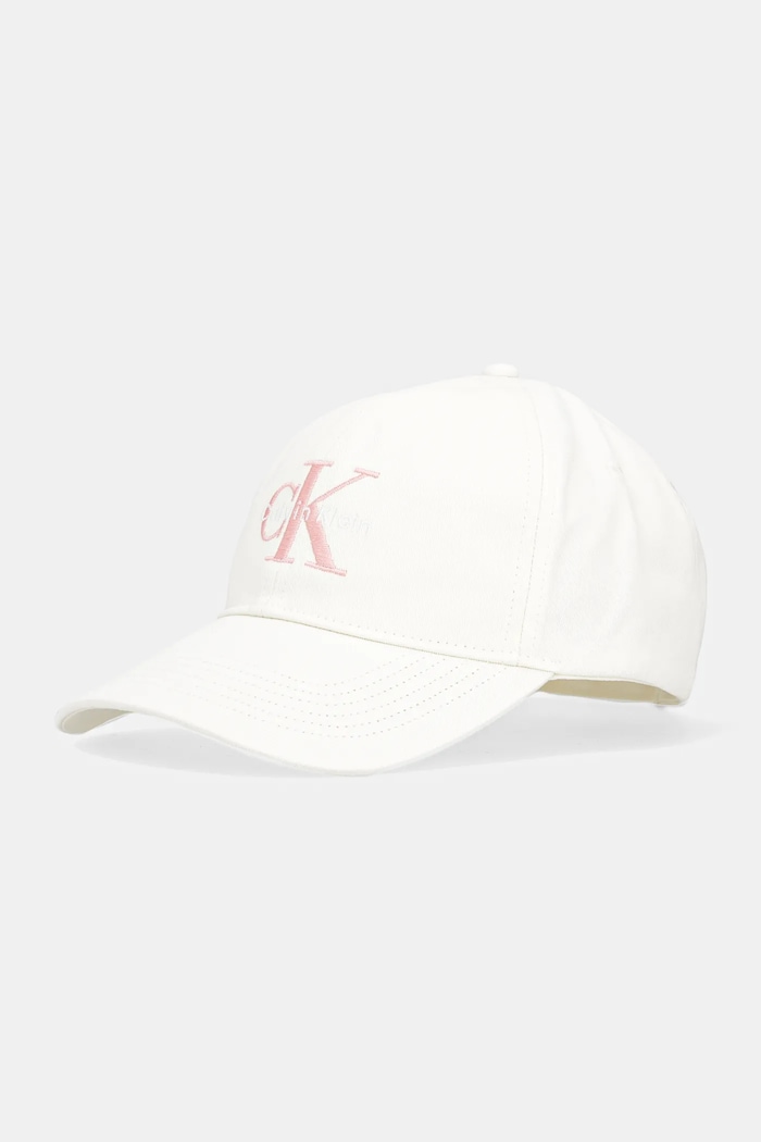 Calvin Klein czapka z daszkiem damska bawełniana aplikacja beżowy LV04K5026G