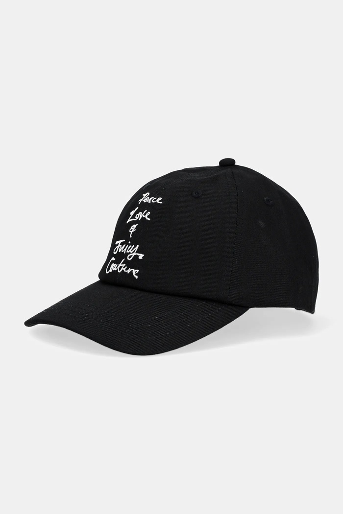 Juicy Couture czapka z daszkiem bawełniana PEACE LOVE AND JUICY CAP aplikacja czarny JCAWH225703