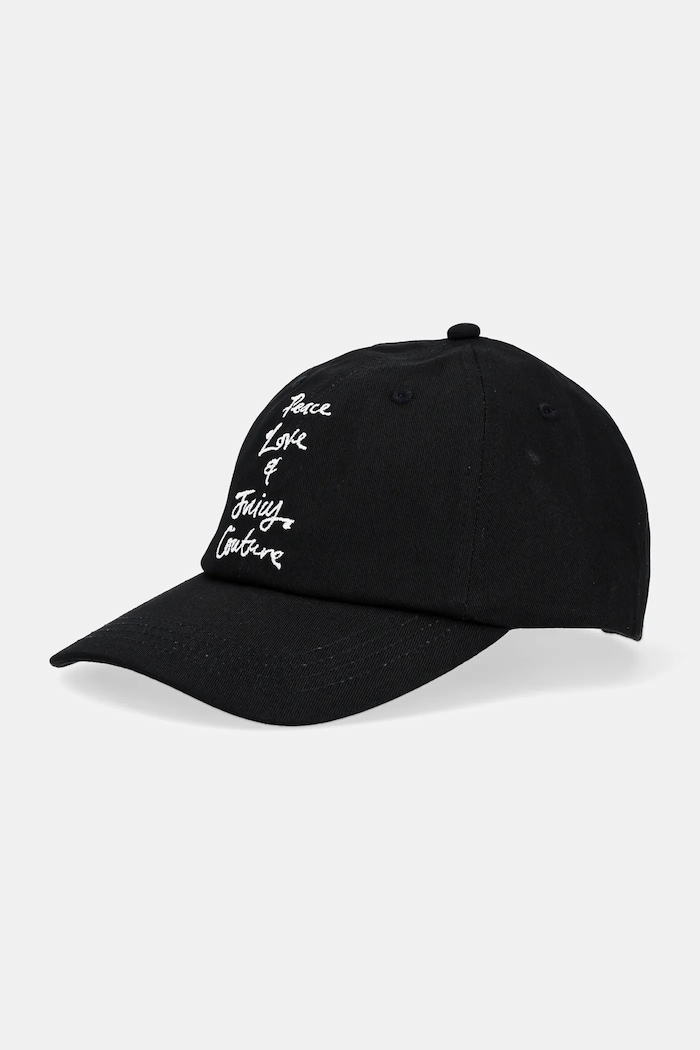 Juicy Couture czapka z daszkiem bawełniana PEACE LOVE AND JUICY CAP aplikacja czarny JCAWH225703