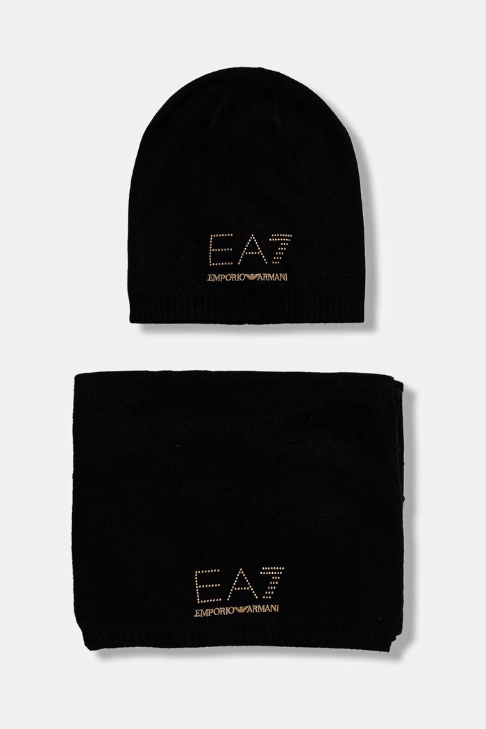 EA7 Emporio Armani czapka i szalik z domieszką wełny z domieszką wełny czarny AF16843.7W000717