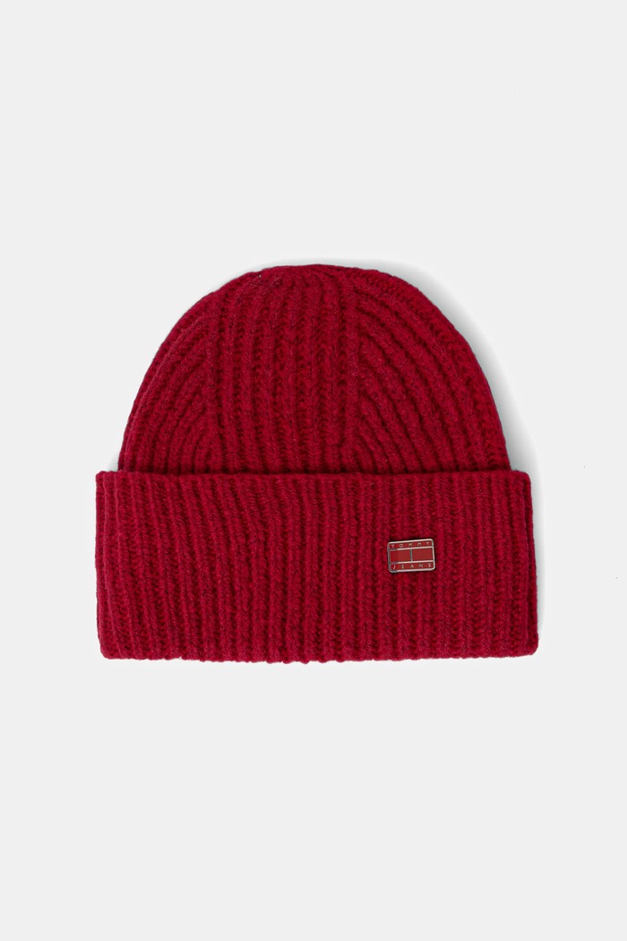 Čiapka s prímesou vlny Tommy Jeans hrubá červená AW0AW17905