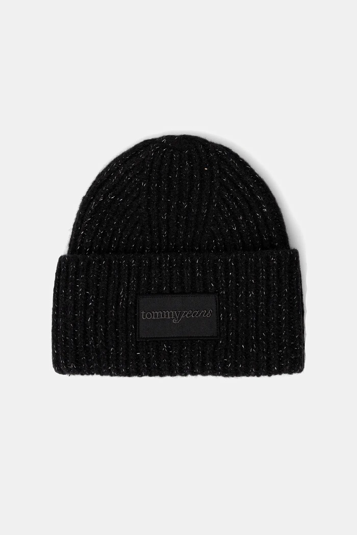 Čiapka s prímesou vlny Tommy Jeans hrubá čierna AW0AW17984