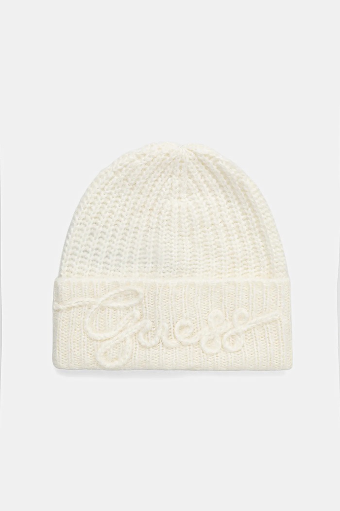 Čepice z vlněné směsi Guess LEXIE s příměsí vlny béžová W5BZ18.Z3580