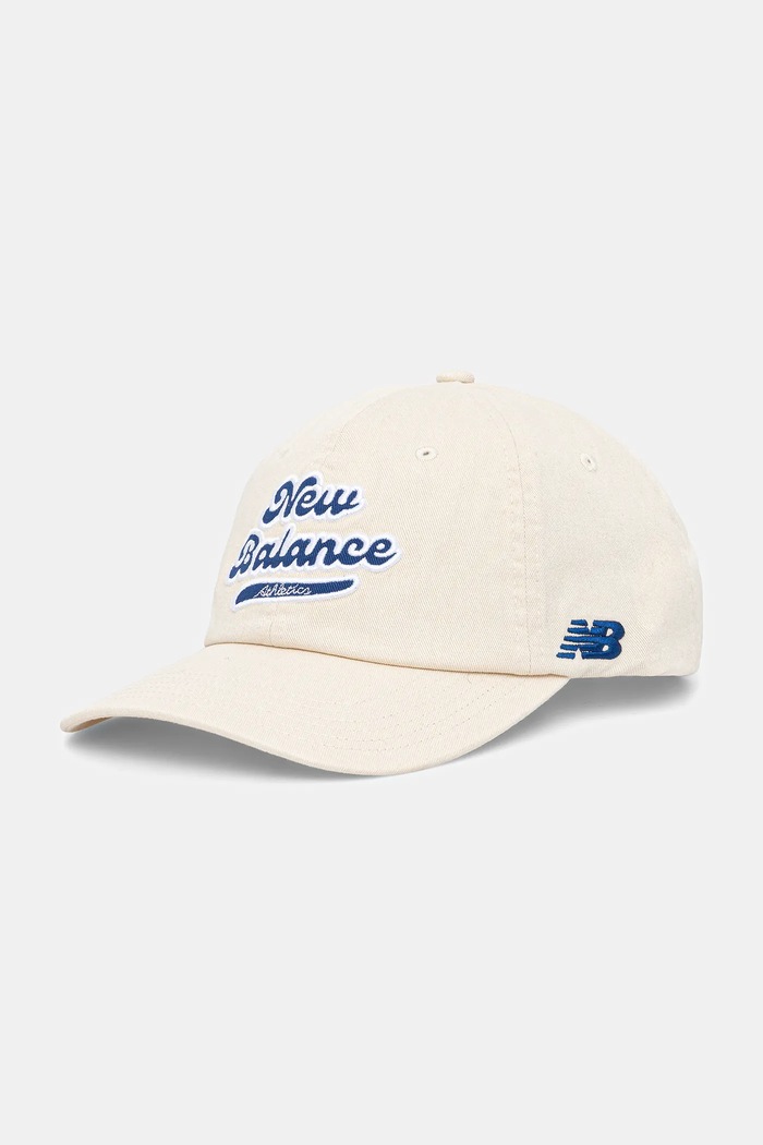 New Balance czapka z daszkiem bawełniana aplikacja beżowy LAH53000PEF