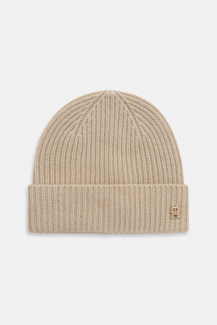 Tommy Hilfiger căciulă de cașmir uni bej AW0AW17772