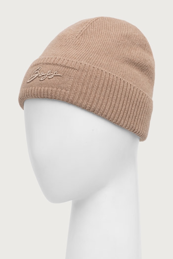 BOSS Czapka damska z dodatkiem wełny Landrenia_hat 50558673 beżowy AW25