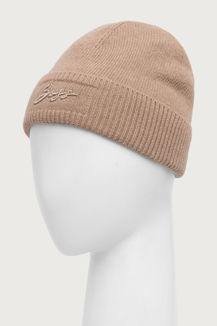 BOSS Czapka damska z dodatkiem wełny Landrenia_hat 50558673 beżowy AW25