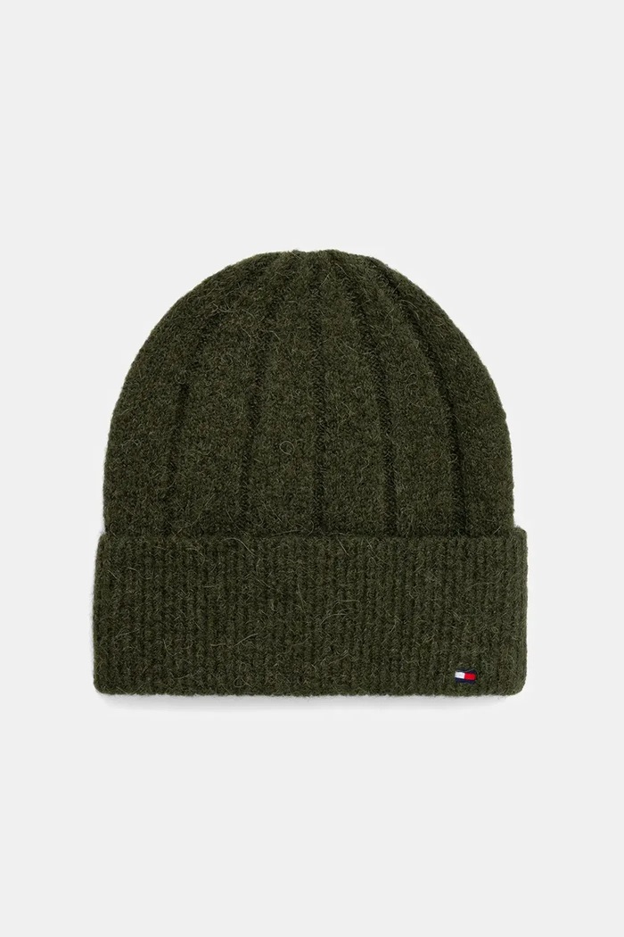 Čiapka s prímesou vlny Tommy Hilfiger stredne hrubá zelená AW0AW17779