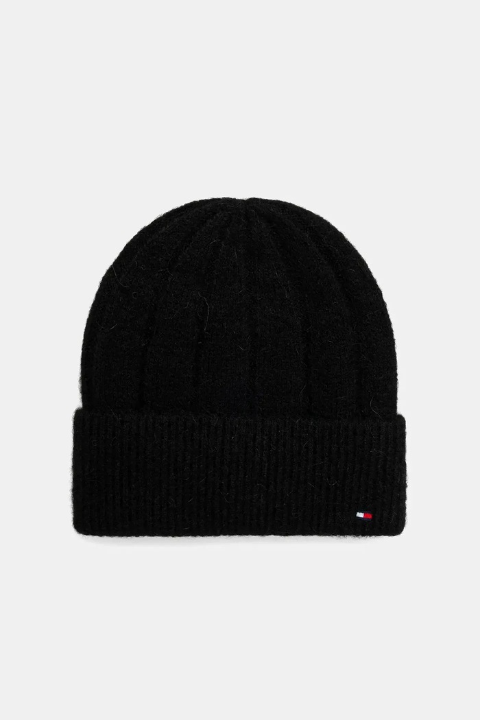 Čiapka s prímesou vlny Tommy Hilfiger stredne hrubá čierna AW0AW17779