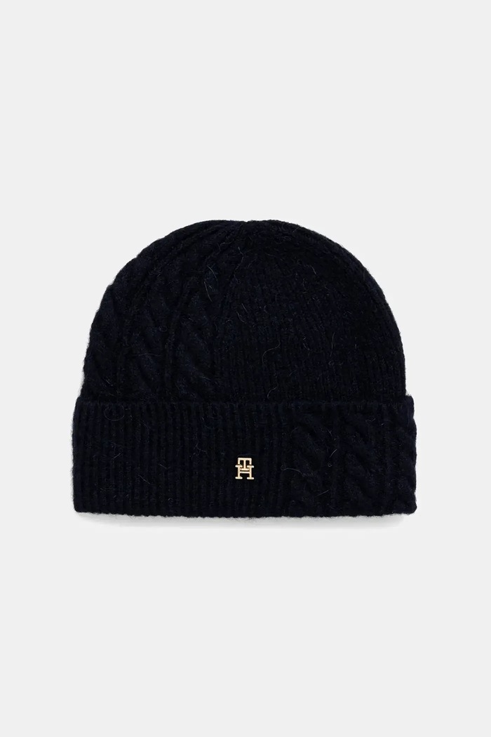 Čepice s příměsí vlny Tommy Hilfiger středně silná námořnická modř AW0AW17784