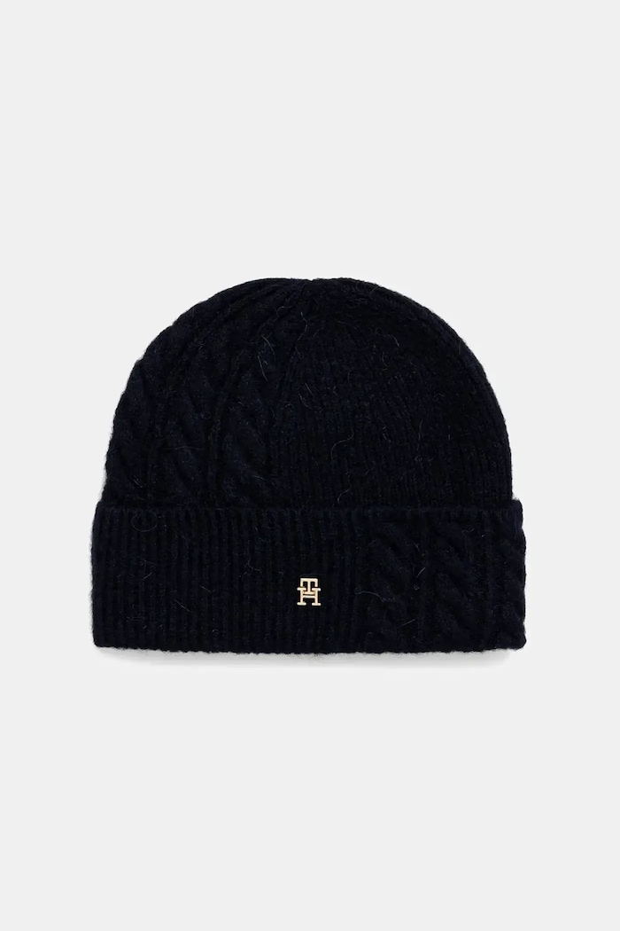 Čepice s příměsí vlny Tommy Hilfiger středně silná námořnická modř AW0AW17784