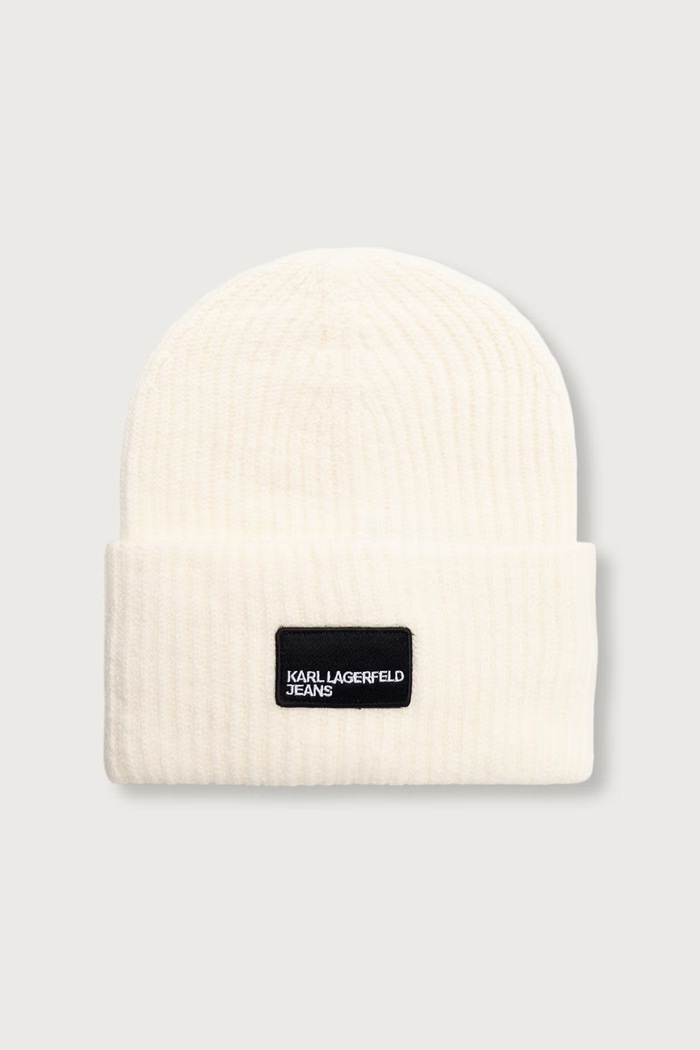 Karl Lagerfeld Jeans Czapka beanie z dodatkiem wełny beżowy A4W33079