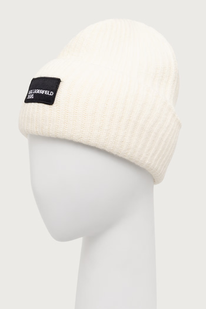 Karl Lagerfeld Jeans Σκούφος beanie από πρόσμιξη μαλλιού A4W33079 μπεζ AW25