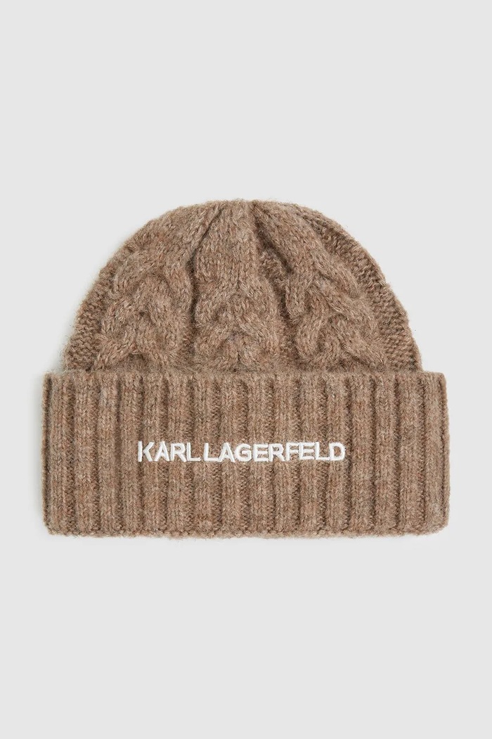 Čiapka Karl Lagerfeld K/ESSENTIAL s prímesou vlny béžová A4W33012