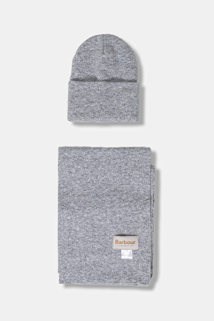 Čiapka a šál Barbour melanž sivá LGS0097
