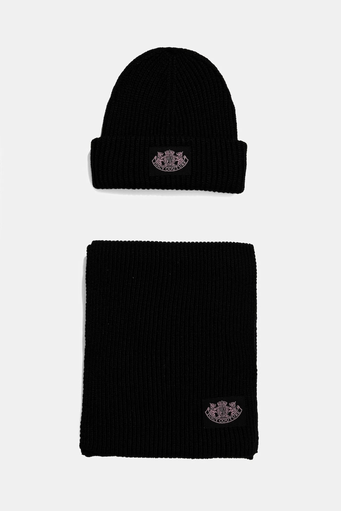 Juicy Couture pălărie și eșarfă din lână imprimeu negru JCAWH225715