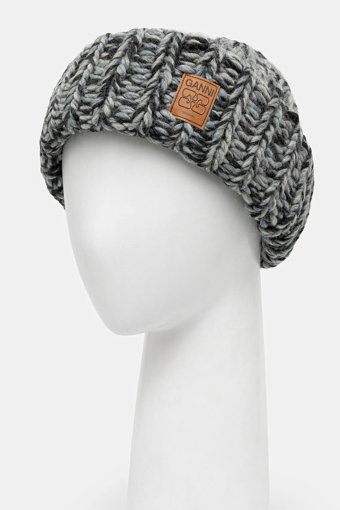 GANNI czapka wełniana Graphic Wool Hand Knit A6904 szary AW25