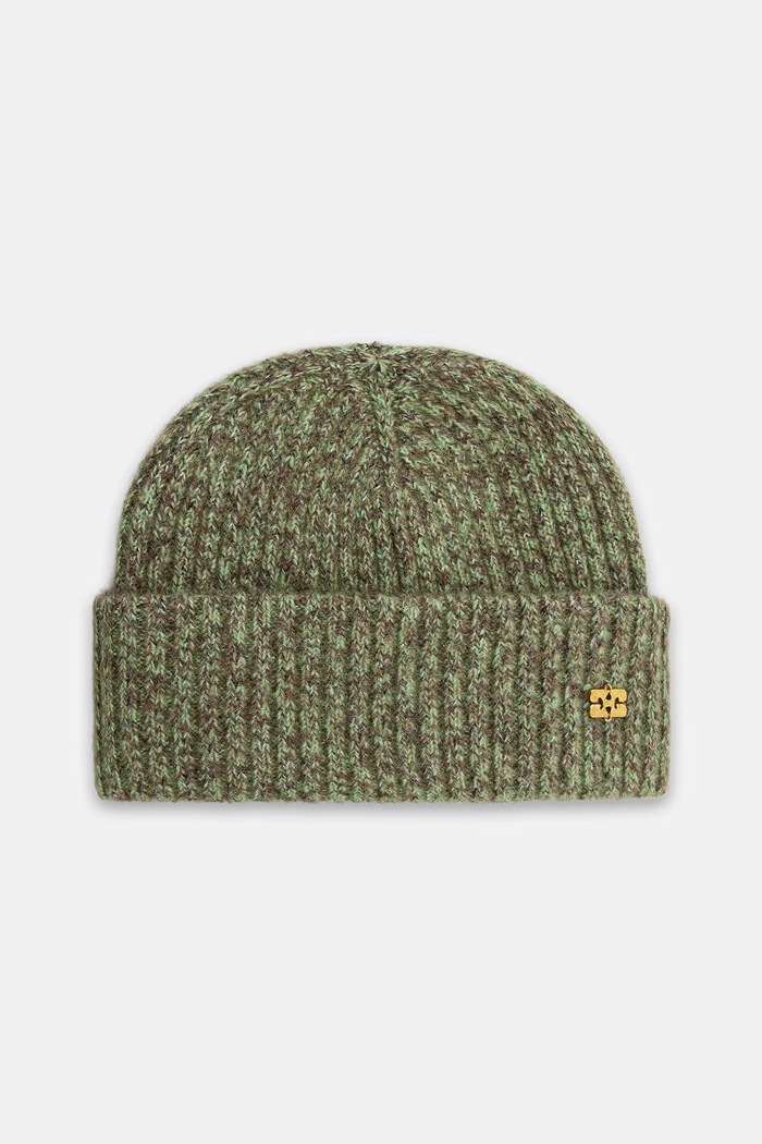 GANNI czapka z dodatkiem wełny Melange Brushed Mohair gruba zielony A7097