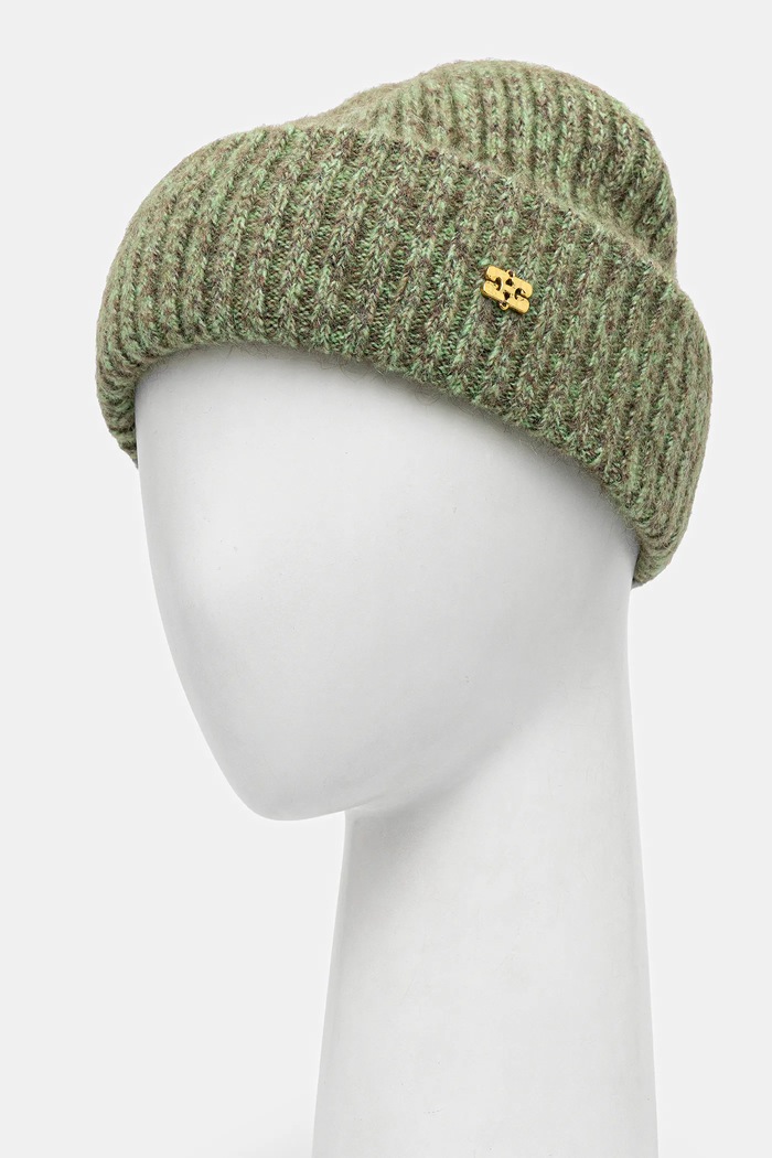 GANNI czapka z dodatkiem wełny Melange Brushed Mohair A7097 zielony AW25