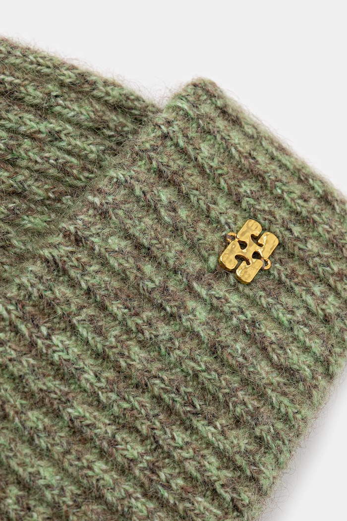 Akcesoria GANNI czapka z dodatkiem wełny Melange Brushed Mohair A7097 zielony