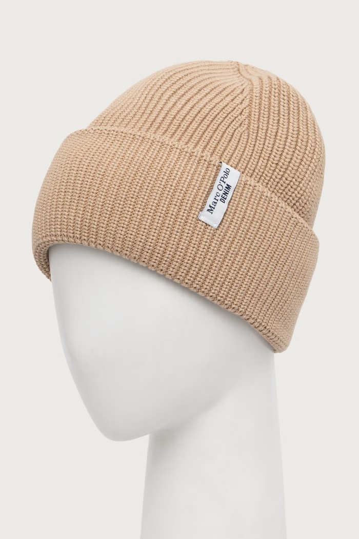 Marc O'Polo Czapka beanie damska bawełniana 5000007169 beżowy AW25