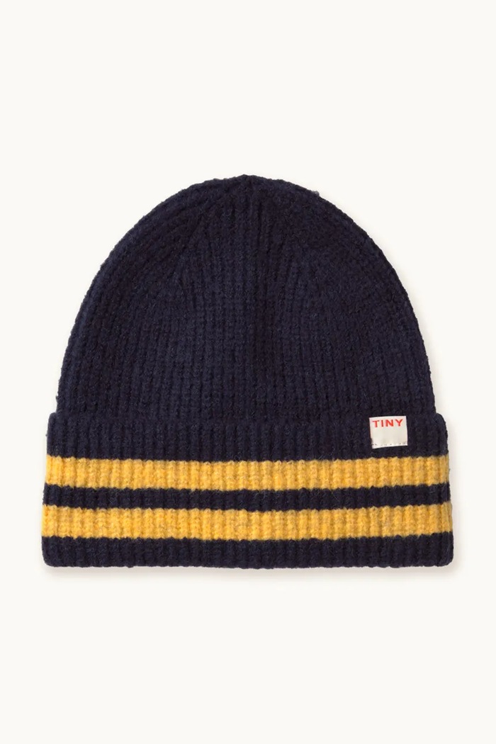 Tinycottons căciulă STRIPES BEANIE cu adaos de lână bleumarin AW25.110
