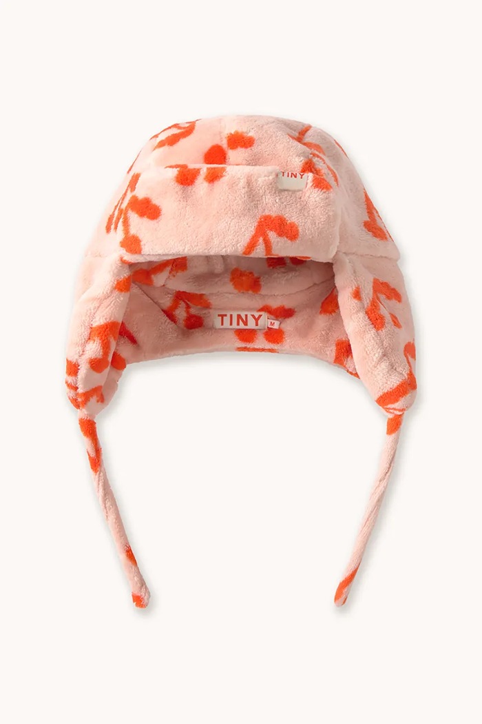 Tinycottons berretta per bambini CHERRIES EARFLAP BEANIE medio spessore arancione AW25.571