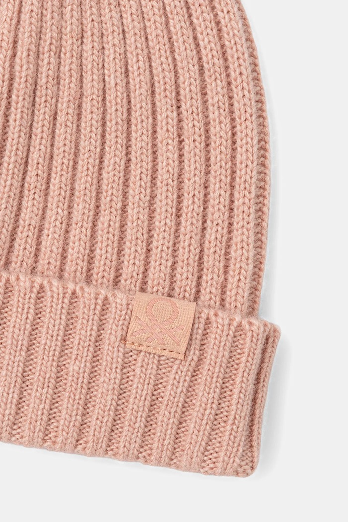 United Colors of Benetton czapka z wełną dziecięca 126WGA006.P.seasonal beżowy AW25