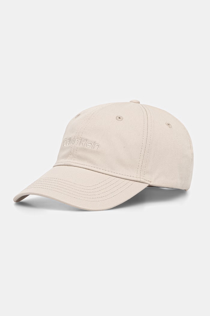 Calvin Klein Καπέλο μπέιζμπολ ανδρικό βαμβακερό μπεζ LV04D5003G