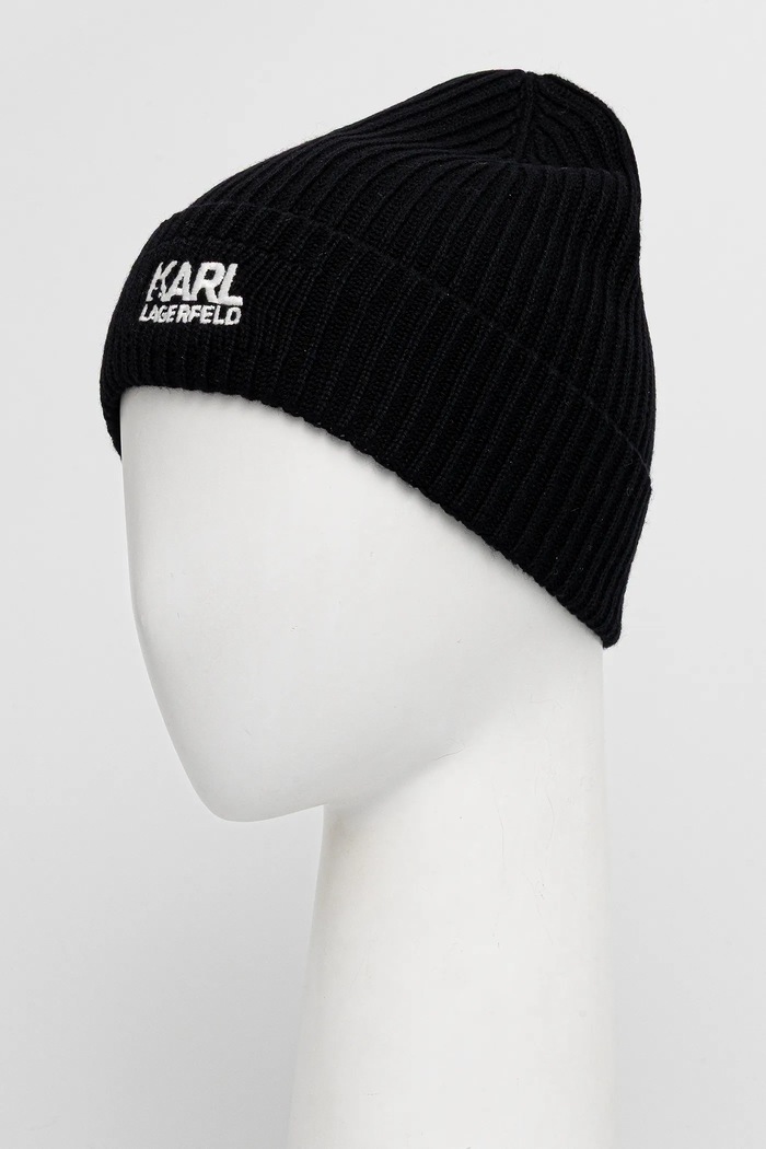 Čiapka s prímesou vlny Karl Lagerfeld 554305.805601 čierna AW25