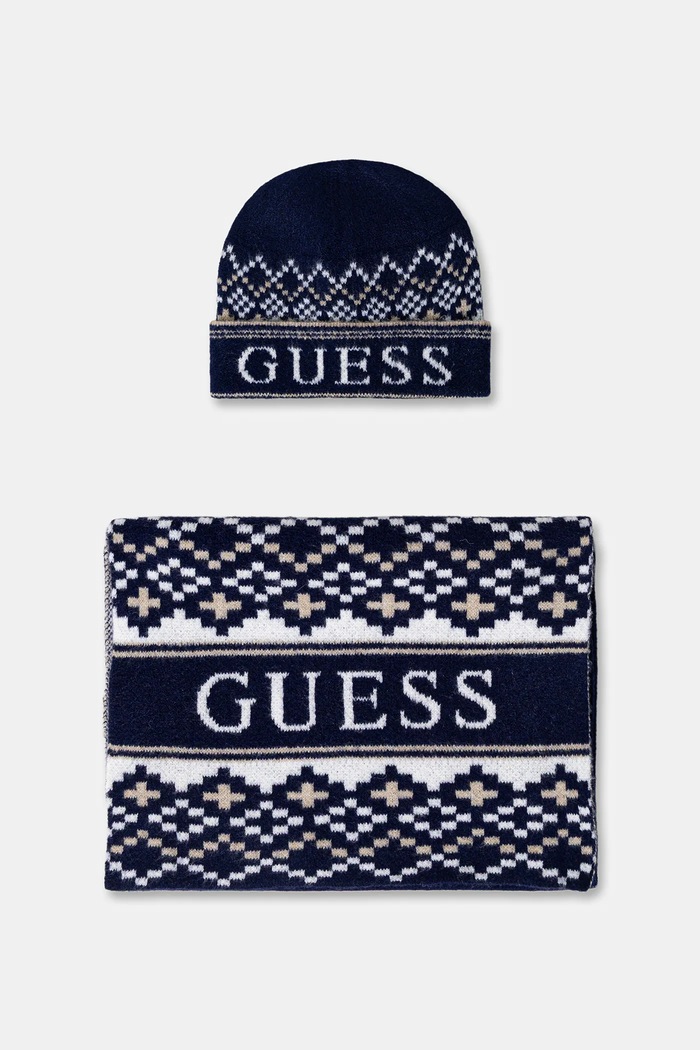 Guess gyapjú sapka és sál mintás sötétkék M5BZ44.Z4142