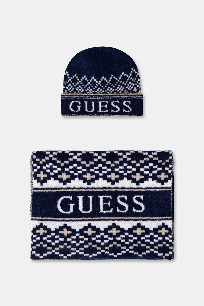 Guess gyapjú sapka és sál mintás sötétkék M5BZ44.Z4142