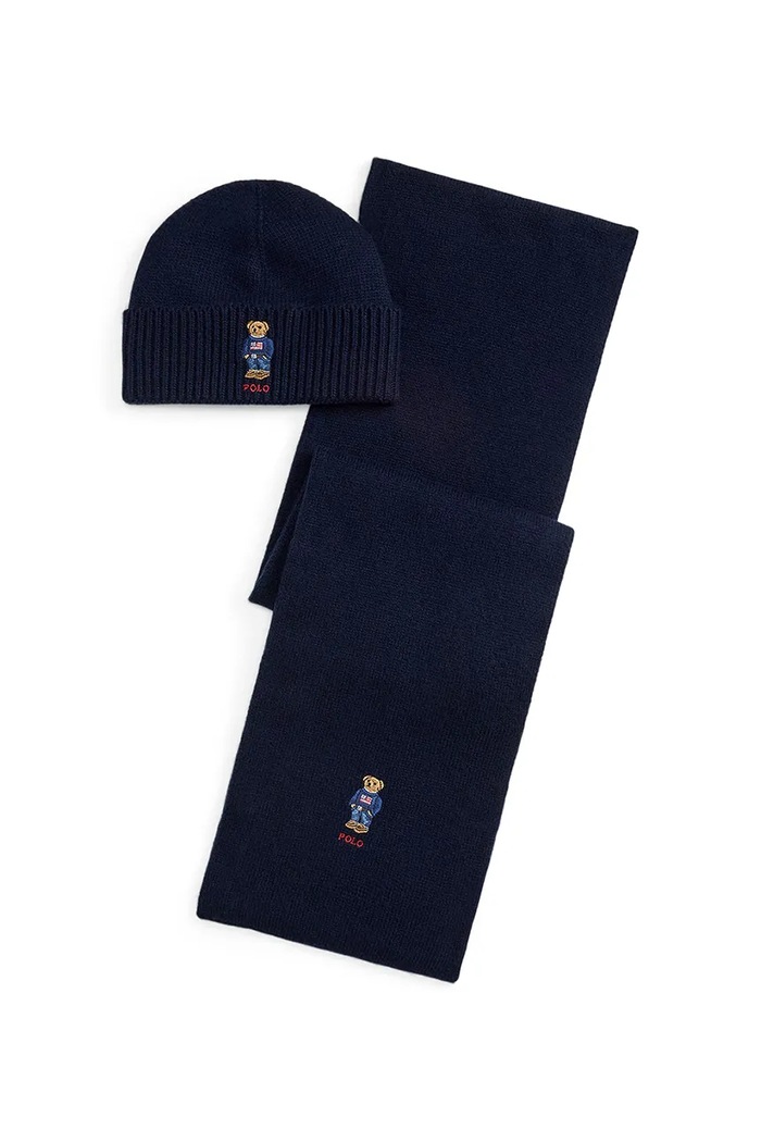 Polo Ralph Lauren czapka i szalik z dodatkiem wełny cienka granatowy 449P02050