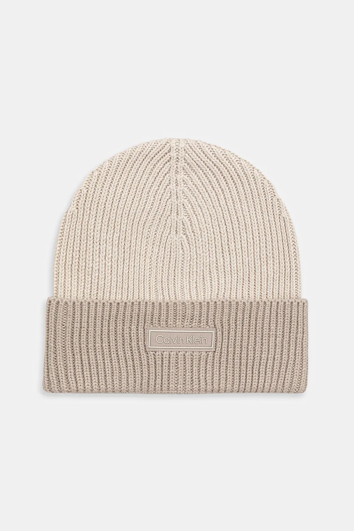 Vlnená čiapka Calvin Klein nášivka béžová LV04D8029G