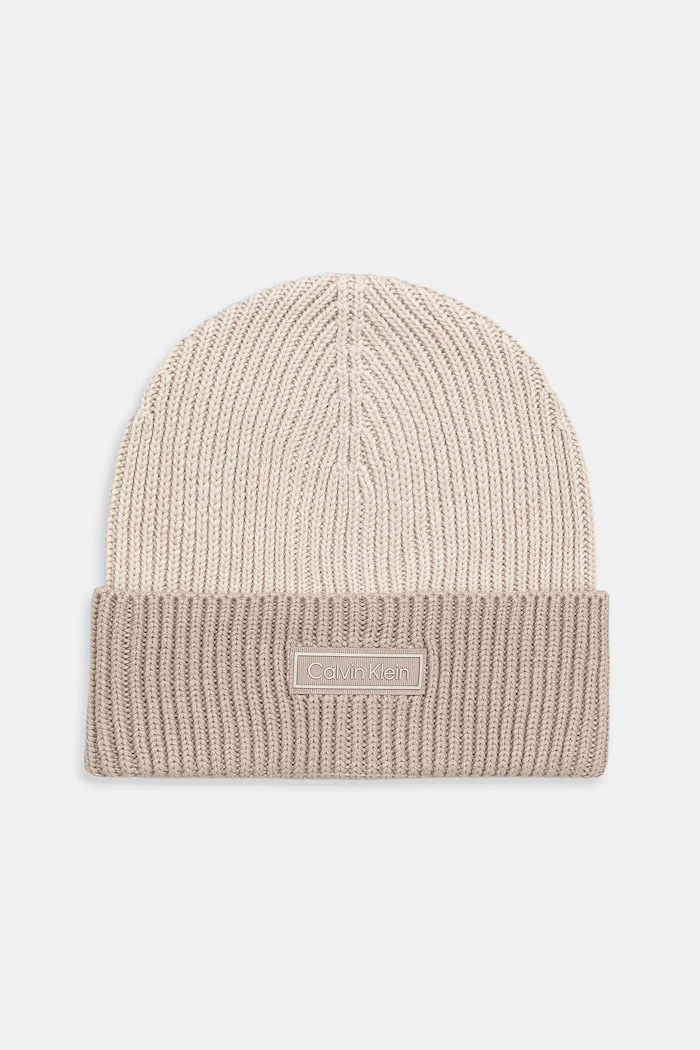 Vlnená čiapka Calvin Klein nášivka béžová LV04D8029G