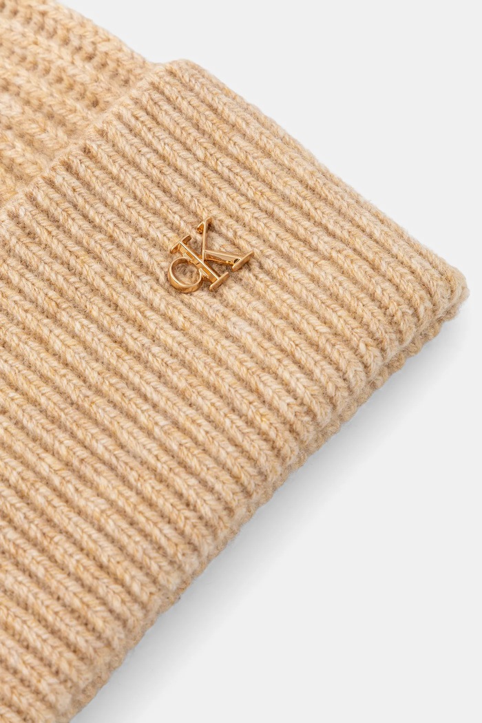 Vlnená čiapka Calvin Klein LV04D8032G hnedá AW25