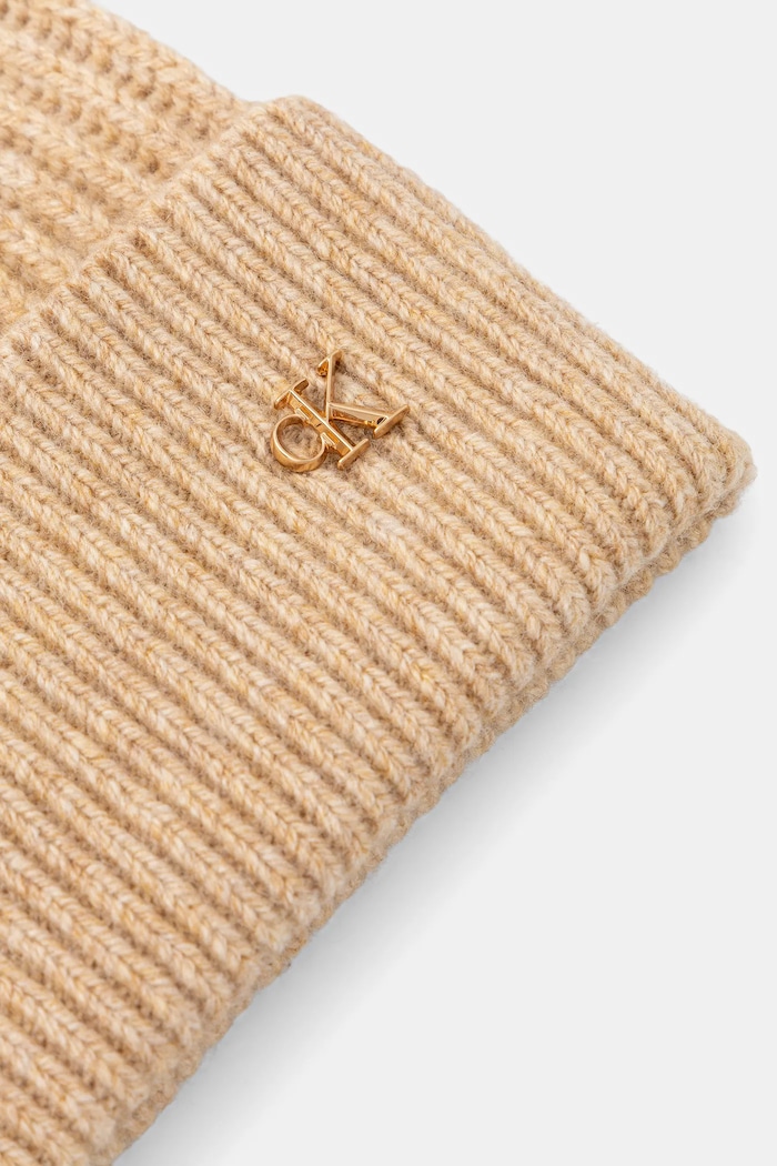 Vlnená čiapka Calvin Klein LV04D8032G hnedá AW25