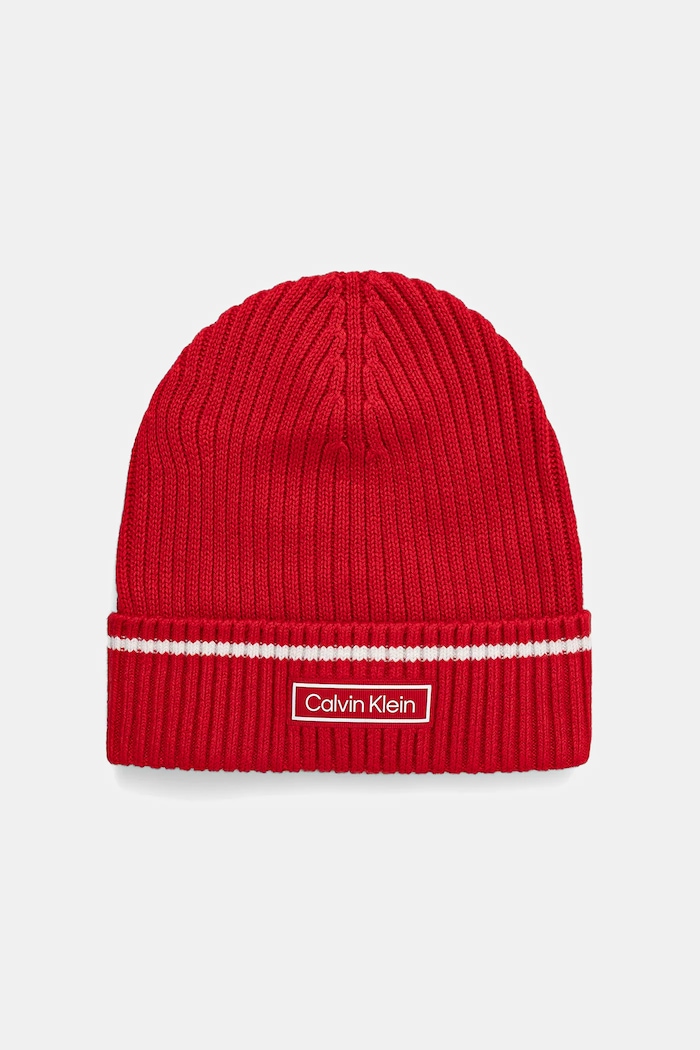 Detská čiapka s prímesou vlny Calvin Klein stredne hrubá červená LV04D8054G