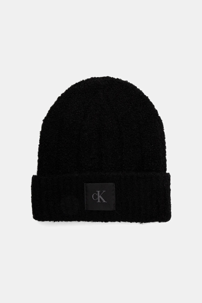 Vlnená čiapka Calvin Klein hrubá čierna LV04D8065G