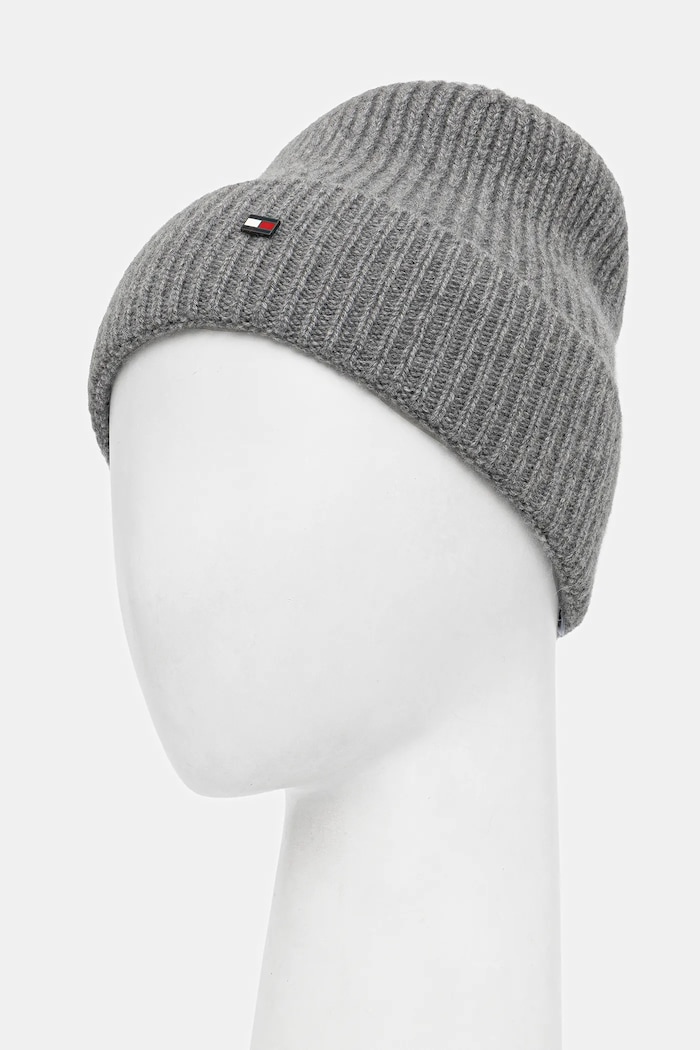 Kašmírová čiapka Tommy Hilfiger AM0AM13586 sivá AW25