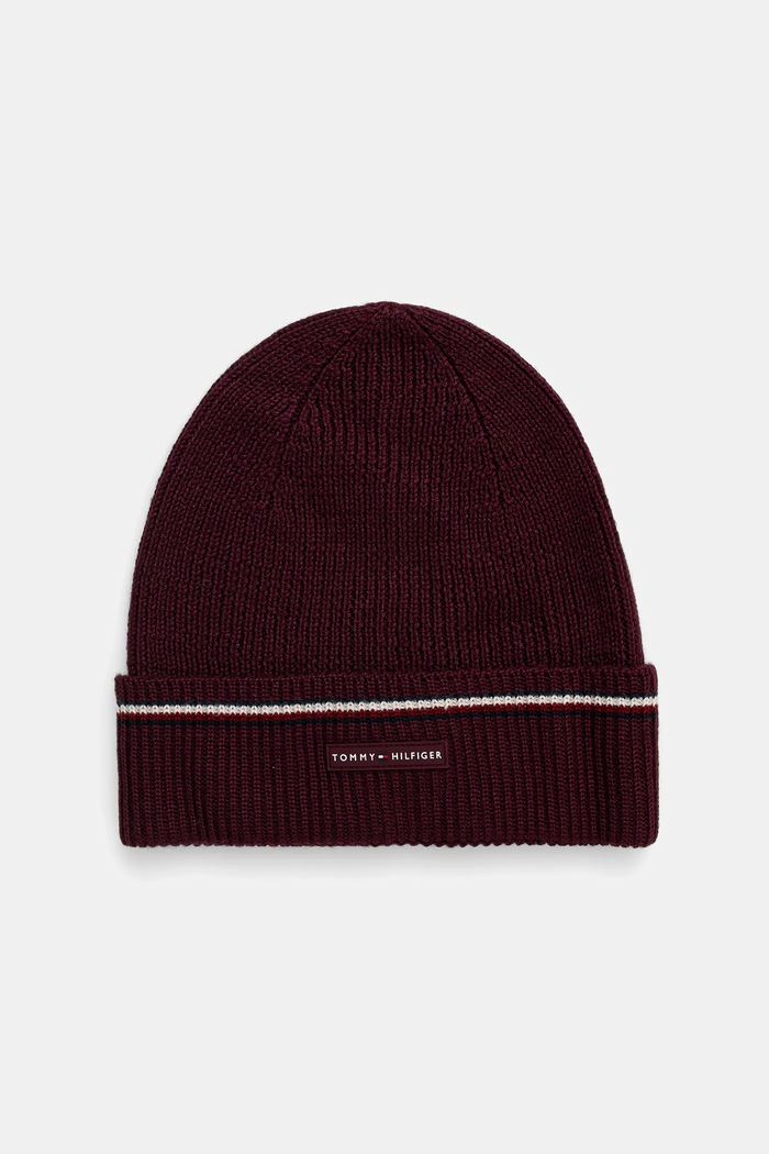 Čiapka s prímesou vlny Tommy Hilfiger tenká burgundské AM0AM13587