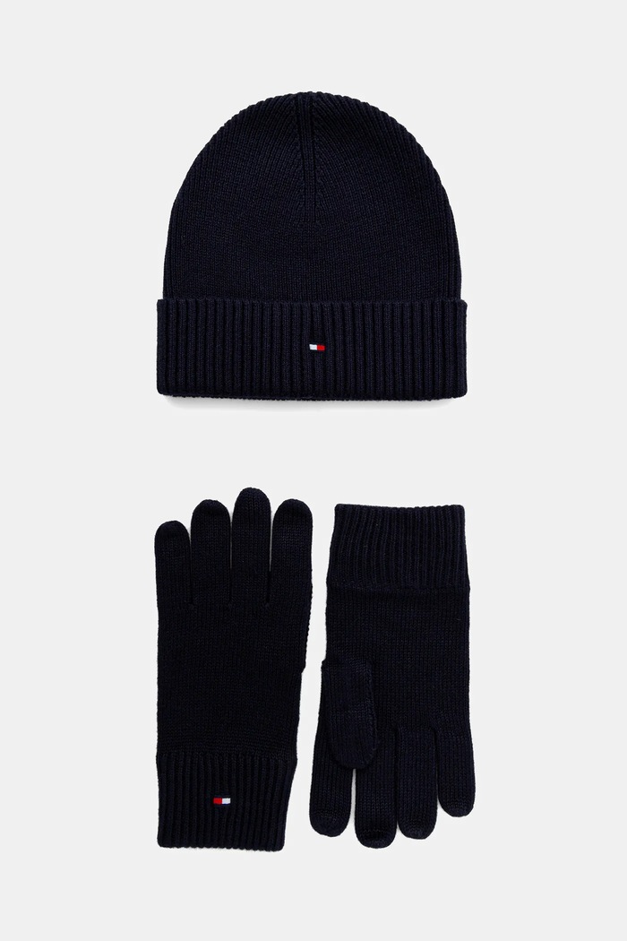 Σκούφος και γάντια με μείγμα κασμίρι Tommy Hilfiger 2-pack λεπτό σκούρο μπλε AM0AM13806